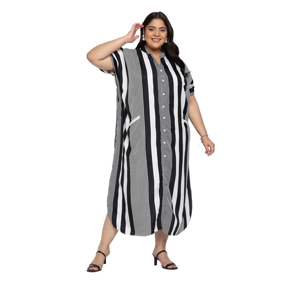 Gypsie Blu Women Button Down Plus Size Kaftan Dress Side Slit Maxi for Partywear - Picture 3 of 9